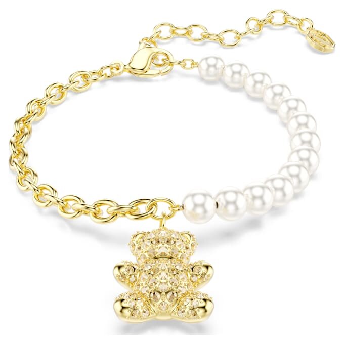 Náramek Idyllia Crystal Pearl, kulatý brus, medvídek, zlatý odstín, pozlacený Náramek Idyllia Crystal Pearl, kulatý brus, medvídek, zlatý odstín, pozlacený