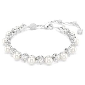 Náramek Matrix Tennis Crystal Pearl, kulatý brus, bílý, pokovený rhodiem Náramek Matrix Tennis Crystal Pearl, kulatý brus, bílý, pokovený rhodiem
