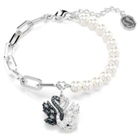 Náramek Swan Crystal Pearl, labuť, černý, povrchová úprava z kombinace kovů Náramek Swan Crystal Pearl, labuť, černý, povrchová úprava z kombinace kovů