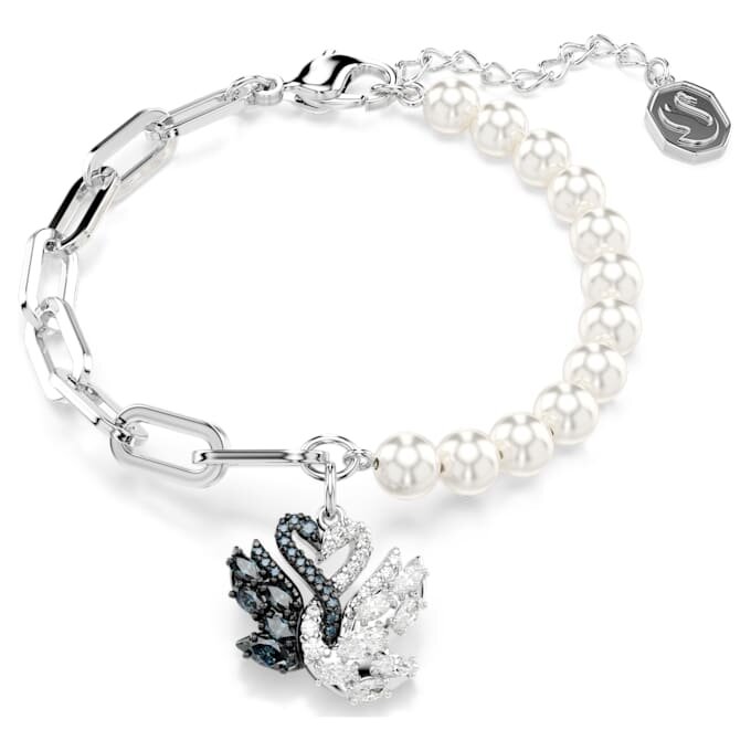 Náramek Swan Crystal Pearl, labuť, černý, povrchová úprava z kombinace kovů Náramek Swan Crystal Pearl, labuť, černý, povrchová úprava z kombinace kovů