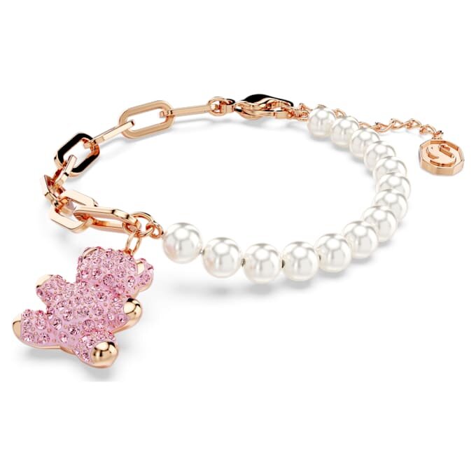 Náramek Teddy Crystal Pearl, medvídek, růžový, pokovený v odstínu růžového zlata Náramek Teddy Crystal Pearl, medvídek, růžový, pokovený v odstínu růžového zlata