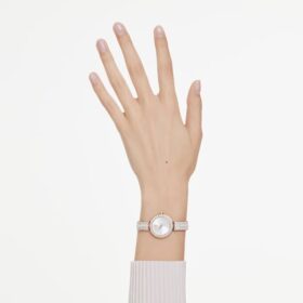 Náramkové hodinky Matrix Pearl Bangle, vyrobené ve Švýcarsku, s krystalovým náramkem, bílé, povrchová úprava v odstínu růžového zlata