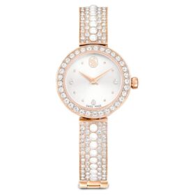Náramkové hodinky Matrix Pearl Bangle, vyrobené ve Švýcarsku, s krystalovým náramkem, bílé, povrchová úprava v odstínu růžového zlata