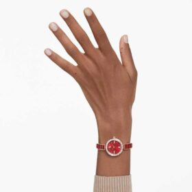 Náramkové hodinky Matrix Swiss Made, krystalový náramek, červené, povrchová úprava v odstínu růžového zlata