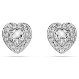 Náušnice Ariana Grande X Swarovski s různými briliantovými výbrusy, srdíčko, bílé, pokovené rhodiem