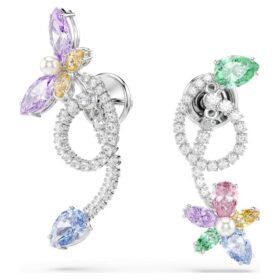 Náušnice Ariana Grande X Swarovski s ušními sponkami, smíšené briliantové výbrusy, vážka, květina, vícebarevné, pokovené rhodiem