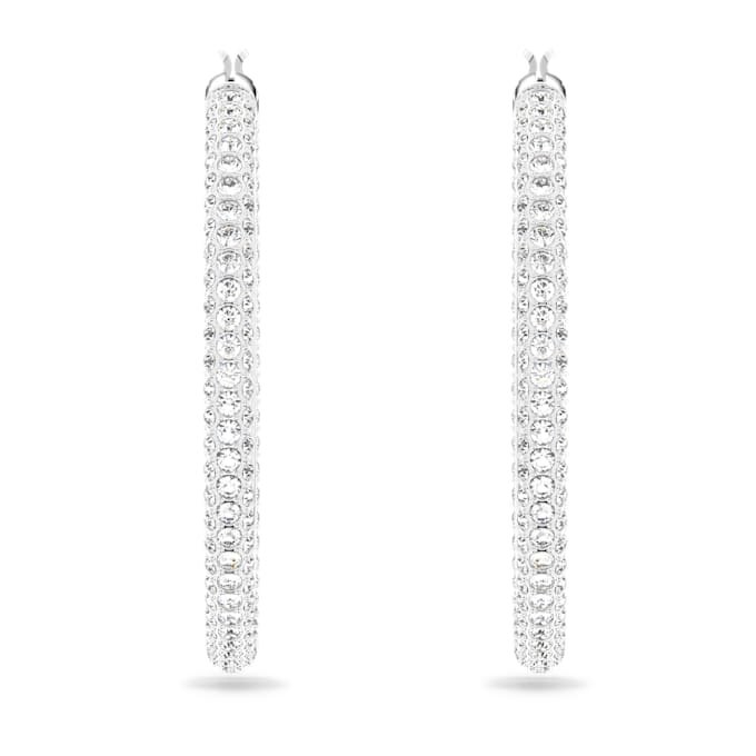 Náušnice Dextera Hoop Pavé, velké, bílé, rhodiované Náušnice Dextera Hoop Pavé, velké, bílé, rhodiované