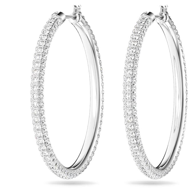 Náušnice Dextera Hoop Pavé, velké, bílé, rhodiované Náušnice Dextera Hoop Pavé, velké, bílé, rhodiované