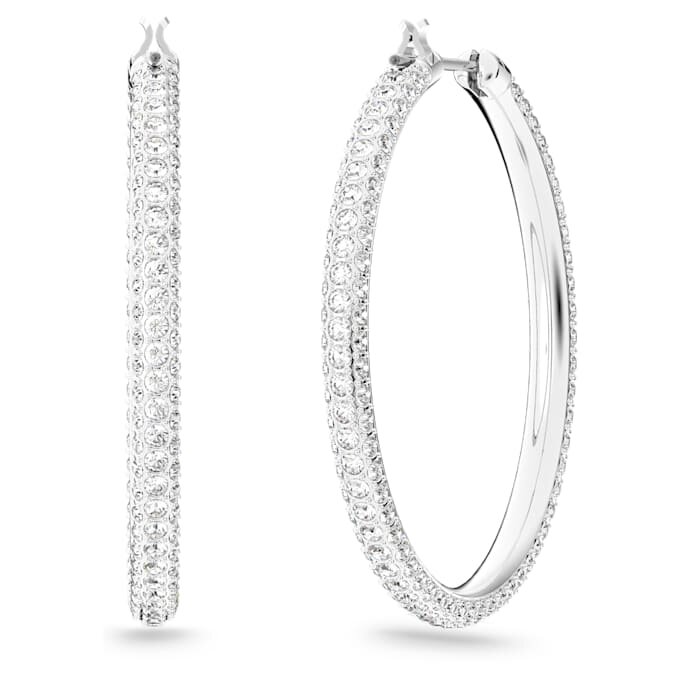 Náušnice Dextera Hoop Pavé, velké, bílé, rhodiované Náušnice Dextera Hoop Pavé, velké, bílé, rhodiované