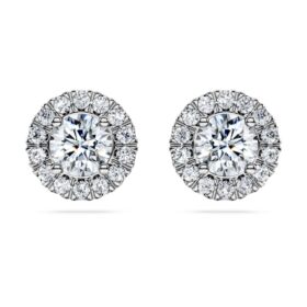 Náušnice Eternity Halo s diamanty vypěstovanými v laboratoři, celková hmotnost 2 Ct, kulatý tvar, 14K bílé zlato