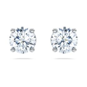 Náušnice Eternity Solitaire s diamanty vypěstovanými v laboratoři, celkem 2 karátů, kulatý tvar, 14K bílé zlato