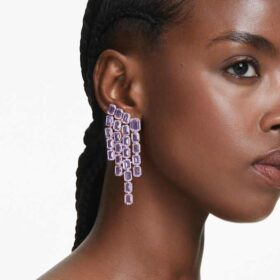 Náušnice Millenia s klipsem, osmiúhelníkový brus, lustrový styl, fialové, pozlacené Náušnice Millenia s klipsem, osmiúhelníkový brus, lustrový styl, fialové, pozlacené