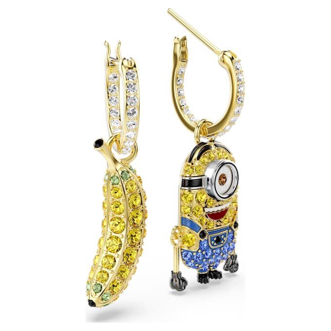 Náušnice Minions Stuart a Banana s pavé, mini, vícebarevné, pozlacené Náušnice Minions Stuart a Banana s pavé, mini, vícebarevné, pozlacené