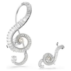 Náušnice s klipem Ariana Grande X Swarovski, asymetrický design, křišťálová perla, briliantový brus, bílé, pokovené rhodiem