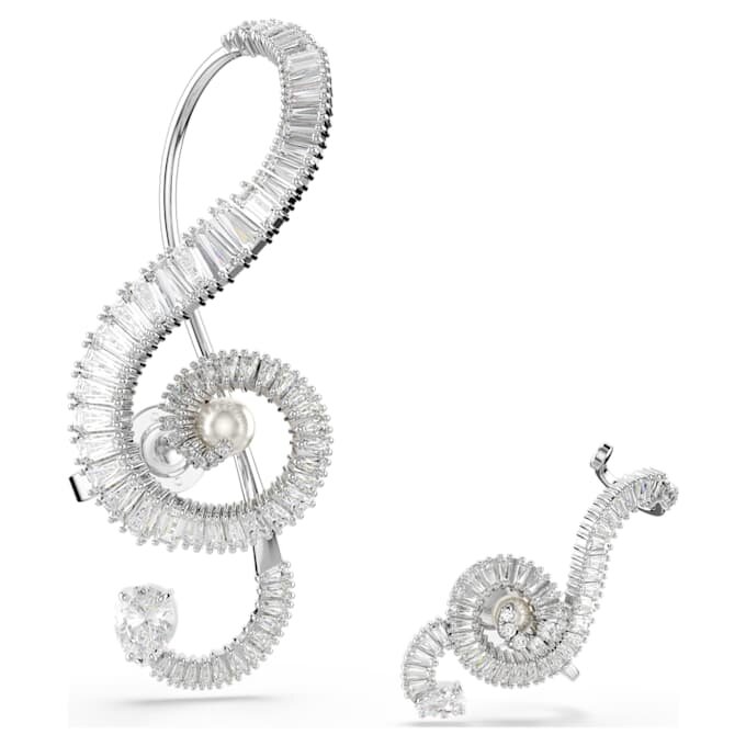 Náušnice s klipem Ariana Grande X Swarovski, asymetrický design, křišťálová perla, briliantový brus, bílé, pokovené rhodiem Náušnice s klipem Ariana Grande X Swarovski, asymetrický design, křišťálová perla, briliantový brus, bílé, pokovené rhodiem