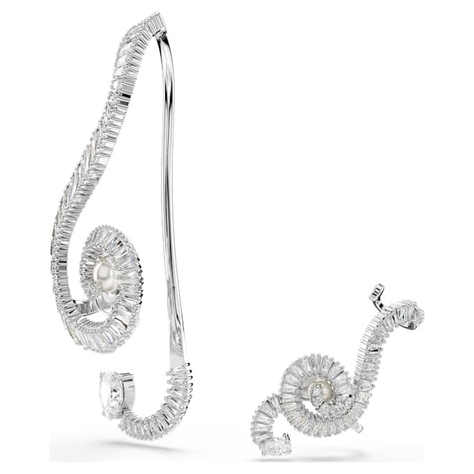 Náušnice s klipem Ariana Grande X Swarovski, asymetrický design, křišťálová perla, briliantový brus, bílé, pokovené rhodiem Náušnice s klipem Ariana Grande X Swarovski, asymetrický design, křišťálová perla, briliantový brus, bílé, pokovené rhodiem