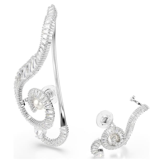 Náušnice s klipem Ariana Grande X Swarovski, asymetrický design, křišťálová perla, briliantový brus, bílé, pokovené rhodiem Náušnice s klipem Ariana Grande X Swarovski, asymetrický design, křišťálová perla, briliantový brus, bílé, pokovené rhodiem