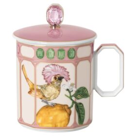 Porcelánový hrnek Idyllia, motiv s křišťálovým potiskem, mucholapka, růžový