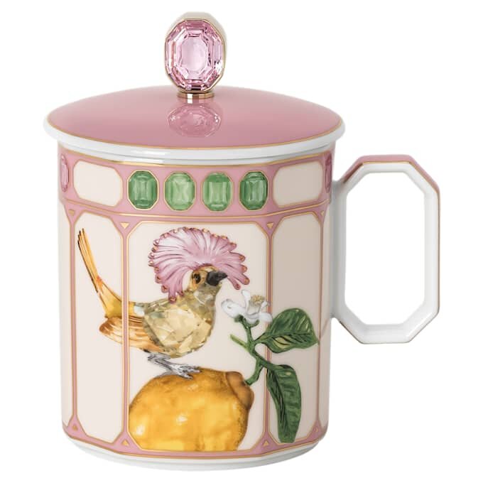 Porcelánový hrnek Idyllia, motiv s křišťálovým potiskem, mucholapka, růžový Porcelánový hrnek Idyllia, motiv s křišťálovým potiskem, mucholapka, růžový