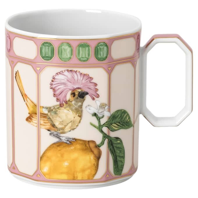Porcelánový hrnek Idyllia, motiv s křišťálovým potiskem, mucholapka, růžový Porcelánový hrnek Idyllia, motiv s křišťálovým potiskem, mucholapka, růžový