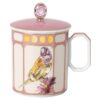 Porcelánový hrnek Idyllia, motiv s krystaly, pěnkava, růžový