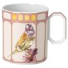 Porcelánový hrnek Idyllia, motiv s krystaly, pěnkava, růžový