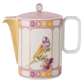 Porcelánová konvice na kávu Idyllia, motiv s krystalovým potiskem, pták, vícebarevná