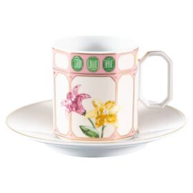 Porcelánový šálek na kávu s podšálkem Idyllia, krystalový potisk, květinový motiv, vícebarevný