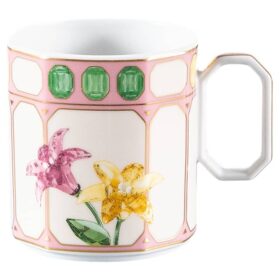 Porcelánový šálek na kávu s podšálkem Idyllia, krystalový potisk, květinový motiv, vícebarevný