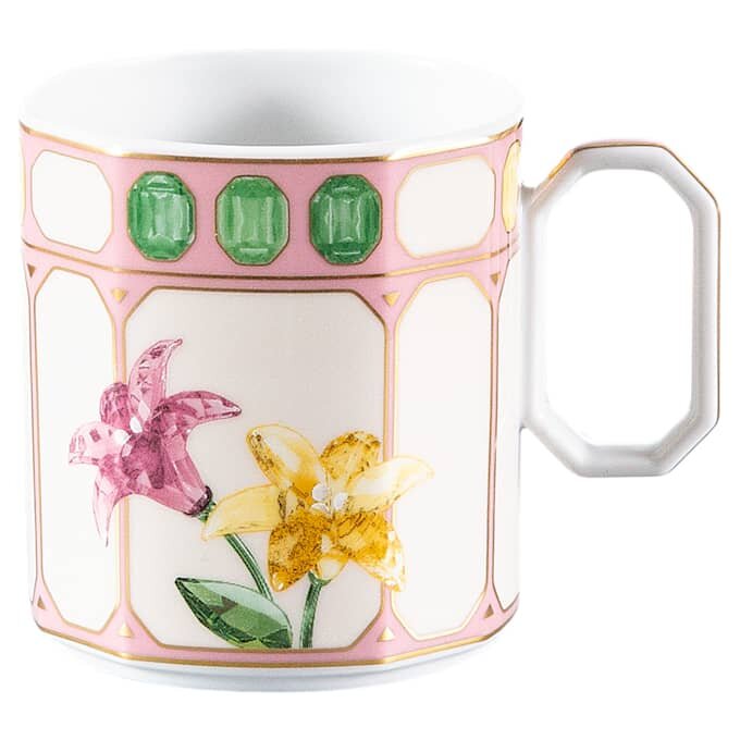 Porcelánový šálek na kávu s podšálkem Idyllia, krystalový potisk, květinový motiv, vícebarevný Porcelánový šálek na kávu s podšálkem Idyllia, krystalový potisk, květinový motiv, vícebarevný