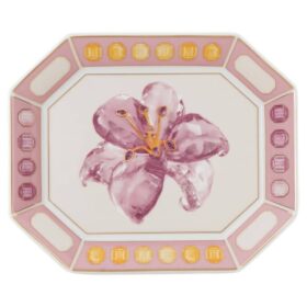 Porcelánový podnos Idyllia, motiv s krystaly, květina, malý, růžový