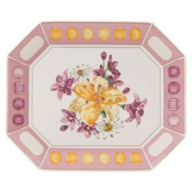 Porcelánový podnos Idyllia, motiv z křišťálu, květiny, velký, růžový
