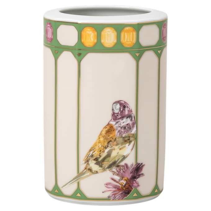 Porcelánová váza Idyllia, motiv s krystalovým potiskem, kakadu, malá, vícebarevná Porcelánová váza Idyllia, motiv s krystalovým potiskem, kakadu, malá, vícebarevná
