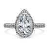 Prsten Eternity Halo Solitaire s laboratorně vypěstovanými diamanty o celkové hmotnosti 1,3 karátu, hruškovitý tvar, 14karátové bílé zlato
