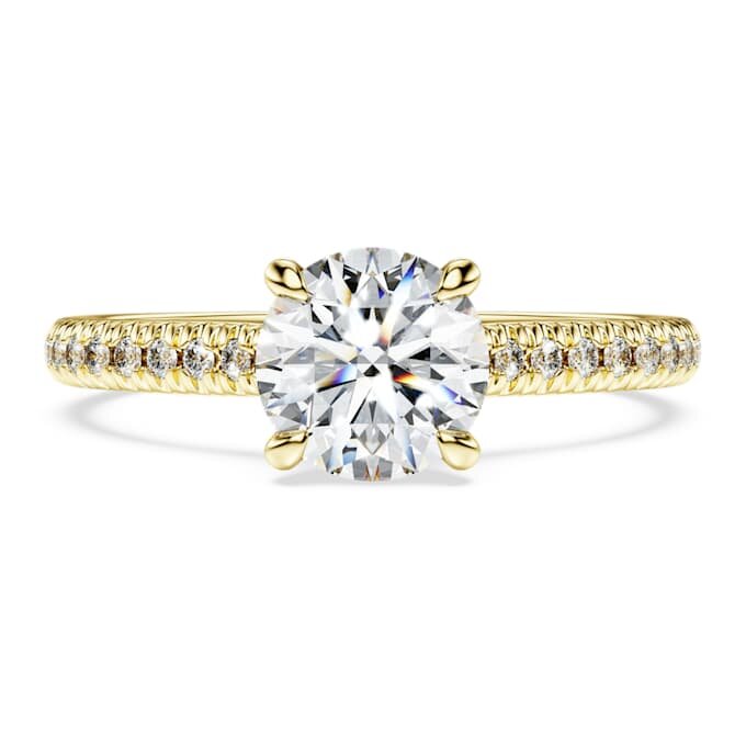 Prsten Eternity Solitaire s laboratorně vypěstovanými diamanty o celkové hmotnosti 1,2 karátu, kulatý tvar, 14karátové žluté zlato Prsten Eternity Solitaire s laboratorně vypěstovanými diamanty o celkové hmotnosti 1,2 karátu, kulatý tvar, 14karátové žluté zlato