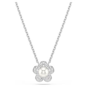 Přívěsek Ariana Grande X Swarovski s křišťálovou perlou, kulatý brus, květina, bílá, pokovený rhodiem Přívěsek Ariana Grande X Swarovski s křišťálovou perlou, kulatý brus, květina, bílá, pokovený rhodiem