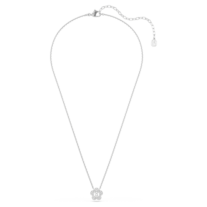 Přívěsek Ariana Grande X Swarovski s křišťálovou perlou, kulatý brus, květina, bílá, pokovený rhodiem Přívěsek Ariana Grande X Swarovski s křišťálovou perlou, kulatý brus, květina, bílá, pokovený rhodiem