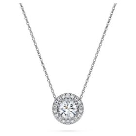 Přívěsek Eternity Halo Solitaire s diamanty vypěstovanými v laboratoři, celková hmotnost 0,59 Ct, kulatý tvar, 14K bílé zlato
