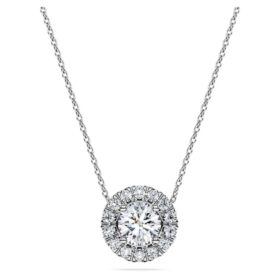 Přívěsek Eternity Halo Solitaire s diamanty vypěstovanými v laboratoři, celková hmotnost 1 Ct, kulatý tvar, 14K bílé zlato