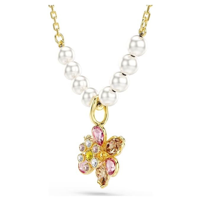 Přívěsek Idyllia s křišťálovými perličkami, různé briliantové výbrusy, květina, vícebarevný, pozlacený Přívěsek Idyllia s křišťálovými perličkami, různé briliantové výbrusy, květina, vícebarevný, pozlacený