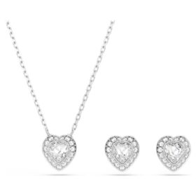 Sada Ariana Grande X Swarovski s různými briliantovými výbrusy, srdce, bílá, pokovená rhodiem