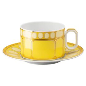 Porcelánový čajový šálek s podšálkem Signum, žlutý